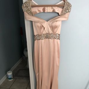 Stunning floor length rose gold old hollywood style prom dress in a size 0